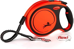 Flexi® Xtreme L Sangle 8 m Noir/Orange, Laisse rétractable pour Chiens jusqu'à 55 kg