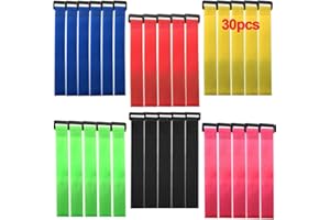 QitinDasen 30 sztuk 20 x 2 cm zestaw nylonowych opasek kablowych, paski kablowe wielokrotnego użytku, regulowane zapięcia na kable z haczykiem i klamrą (czerwony żółty niebieski zielony różowy czarny)