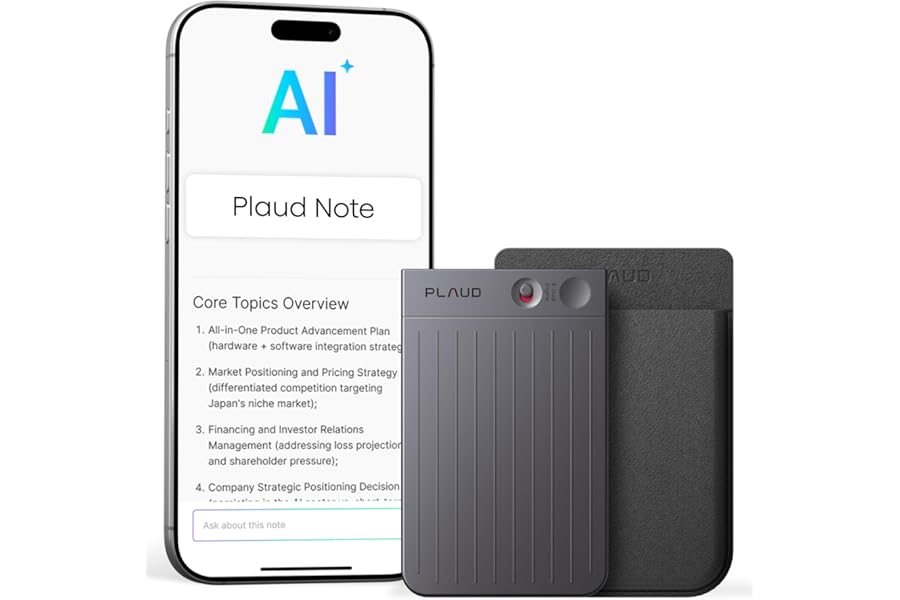 Plaud Note AI Voice Recorder Device/Dictaphone w/Case App Control AI Transcribe & Summarize Support 112 Languages 64GB Digital Audio Recorder for Lectures Meetings Calls