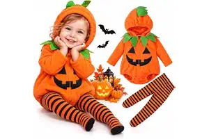 NaLatia Disfraz Halloween Bebe - Disfraz Calabaza Bebe Lindos Calabaza Disfraz Para Niña y Niño Disfraces Halloweens Bebes Mono + Pantalón Rayas Regalos de Halloween Para Recién Nacidos de 0-24 Meses