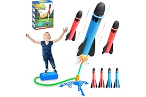 technodry Rocket Launcher for Kids - 4pcs Foam Rockets Toy Launcher Playset for Boys Girls, Safe Stomp Rocket for Kids, Outdoor Garden Toys, Easy Assembly, Fun Educational Gift for Children Age 3+