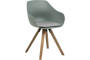 Marca Amazon - Movian Sillas para comedor con reposabrazos, parte superior de plástico y patas de madera, 56,5 x 53 x 80,5 cm, verde oliva y gris claro, Paquete de 2