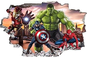 Grenric 3D-Superhelden-Tapete, Wandaufkleber für Kinderzimmer, Kinderzimmer, Wanddekoration, Cartoon-Poster, Dekoration