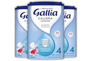 Laboratoire Gallia - Calisma Junior 4ème âge - Lait de Croissance en Poudre pour Bébé - Enrich en Vitamines A, C & D - Sans Huile de Palme - Dès 18 Mois - 87 Biberons - Lot de 3x900g