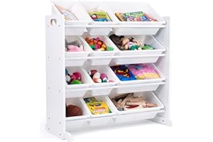 Humble Crew Cambridge Wooden Toy Storage Organiser for Children, with 12 BPA Free Plastic Removeable Storage Bins, Ideal for Storing Toys, Games, Books and Craft Supplies - White