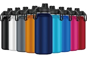 Mi Ko Mi Ka Botella de Agua de Acero Inoxidable - Botella Térmica Reutilizable Deportiva | Sin BPA | Mantiene Frio y Calor | Termo y Hermética - A Prueba de Fugas (1 Litro V2, Azul Oscuro)