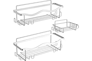 ALOCEO Mensola Doccia, 3 Pezzi Mensola Bagno Adesiva, Accessori Doccia Portaoggetti senza Forare Acciaio Inox, Argento