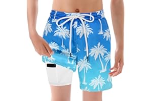 COYBTO Boys Swimming Trunks, Kids Board Shorts, Boys Swim Trunks with Compression Liner, UPF50+ Quick Dry, for Seaside Vacation, Surfing, Boating, Diving