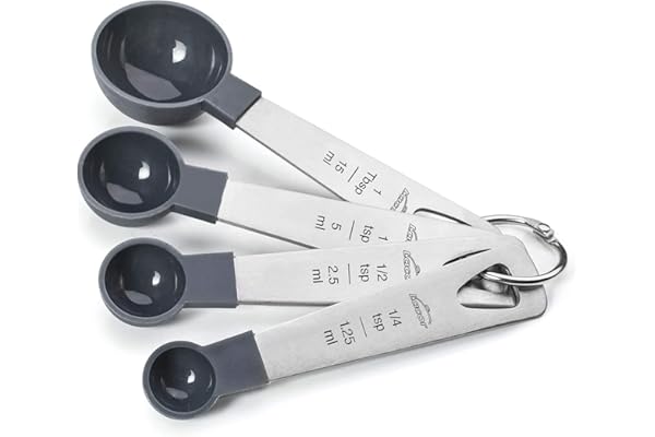 LACOR - 67037 - Ensemble 4 Cuillères à Mesurer, Liquide et Compteur de Nourriture, Pâtisseries, Acier Inoxydable et PP, Empilable, Sans BPA, Lave-vaisselle Convivial, Gris