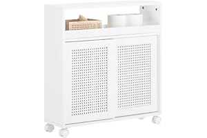 ‎SOBUY SoBuy Wąska szafka łazienkowa na kółkach – szafka wnękowa 20 cm – szafka łazienkowa do przechowywania papieru toaletowego – meble łazienkowe z drewna z półkami o regulowanej wysokości, biała, 20 x 70