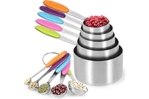 DUNSOO Messlöffel Set, Dosierlöffel und Cup Messbecher 10 Stück, Edelstahl Measuring Cups und Spoons, Messwerkzeug für Flüssigkeiten und Feststoffe, zum Kochen von Küchen
