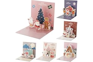 Ainvliya 6Pcs 3D Cartes de Voeux de Noël, 3D Pop Up Carte Postale Noel avec Enveloppes Carte, Carte de Vœux de Vacances Père Noël Xmas Scene Carte Cadeau Voeux Noel pour Enfants Amis Famille