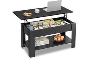 WLIVE Mesa de Sofá Centro con revistero, Mesa de Café elevable, Medidas: 100 cm (Largo) x 45/60cm (Alto) x 48 cm (Fondo) (Negro Carbón)