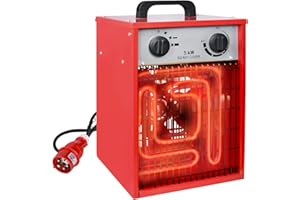 NAIZY 5KW Elektroheizung 400V Profi-elektrisch Heizgebläse, Elektroheizer mit Thermostat und 4-Heizstufen, Überlastschutz Bauheizer