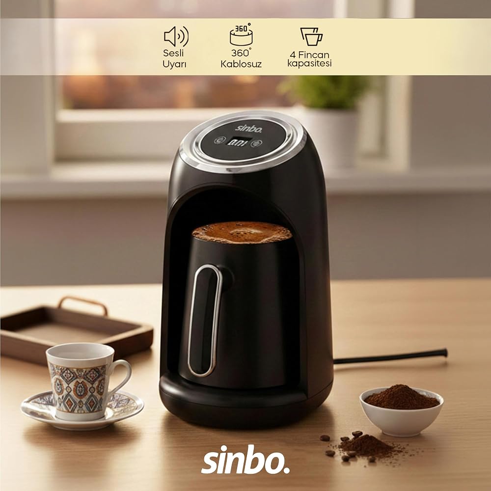 Sinbo SCM-2990 Otomatik Türk Kahve Makinesi, 1-4 Fincan Kapasiteli, Bol Köpüklü Pişirme, Dijital Göstergeli, Taşma Emniyetli ve Sesli İkazlı