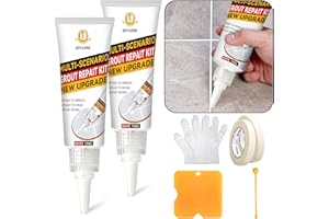 JOYAONE Tile Grout Repair Kit, 2 Pack Tile Line Filler with Tool, Fast Drying and WaterProof, Grout for Bathroom and Kitchen Tile Joints Line, Grout Reviver Kit, Filler for Tiles (White, 200g)