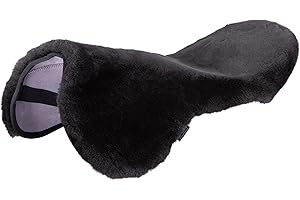 Werner Christ Sattelsitzbezug Englisch aus echtem Lammfell für komfortabel gepolstertes Reiten, Gr. Pony und Warmblut für Pferde-Sattel 14,5 – 15,5“ und 15,5-17,5“, Fell in Natur, schwarz & braun