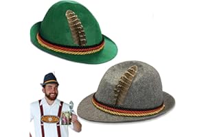 BDECOLL Lot de 2 Chapeau à bière à Bavarian,Traditionnel Fedora avec Plumes Edelweiss pour Fête à Thème bavarois Carnaval Accessoire de l'Oktoberfest pour costume