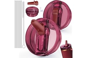 ZEILABANG KAKADI 2 Stück Stanley Cup Deckel 40oz,Stanley Deckel Auslaufsicher,Auslaufsicherer Ersatzdeckel mit 4 Trinkhalmen and 1 Strohhalm Bürste,Ersatzdeckel für Stanley Cup Zubeahör