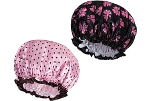 AOOWU Gorro Ducha Mujer, 2pcs Gorro de Baño Elástico Resistente al Moho, Shower Cap Reutilizables, Gorro Pelo Impermeable para el Pelo para Hogar, Salón, Spa, Viajes, Hotel, Cocina, Balneario