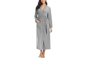 Sykooria Womens Lightweight Cotton Knit V Neck Long Kimono Robes Bathrobe Soft Sleepwear Loungewear Pocket Dressing Gown for Women