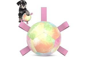 HETOO Zabawka dla psa, piłka nożna z paskiem, interaktywna zabawka dla psa do holowania wojny, prezent urodzinowy dla szczeniaków, zabawka do wody, trwałe piłki dla małych psów, 5 cali