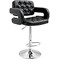 HOMCOM Adjustable Bar Stool, Counter Height Dining Chair Barstool with PU Leather Upholstery, Back and Footrest for Bistro, Kitchen, Breakfast, Black