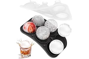 Eiswürfelform Groß-5cm, BPA-Frei Silikon Eiswürfelform 6 Rund / 3 Verschiedene Kugelförmige Ice Cube Tray Eiswürfelbehälter mit Deckel für Cocktail, Whiskey, Saft, Kaffee Eiskugel (Schwarz)