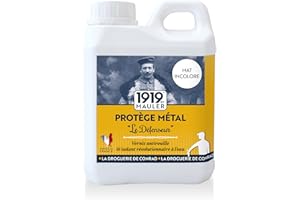 1919 by MAULER - Vernis Métal Antirouille Le Défenseur - Mat Incolore - 0,5L - Multisupport intérieur/extérieur – Fer, Cuivre, Laiton – Résiste à l’Usure, Chocs et Intempéries