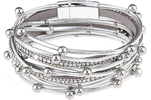 Gleamart Multi-Layer Leather Bracelet Beads Wrap Cuff Bangle for Women