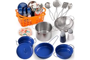 VEITCH FAIRYTALES Veitch fairytals Accesorios & Utensilios de Cocina Juguetes, Menaje Olla Pequeños Cacharritos Cocinitas de Juguetes Metal para Infantil Cozinha Criança Brincar Niños 3 4 5 6 7 8 Años (Azul)