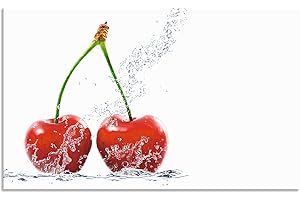 ARTland Spritzschutz Küche aus Alu für Herd Spüle 90x55 cm (BxH) Küchenrückwand mit Motiv Essen Obst Früchte Kirsche Wasser Modern Hell Rot T5SO