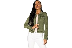 Nina Carter J212 Veste en jean slim pour femme - Veste stretch, colorée, avec col Kent, poches - Pour le printemps, l'été, la mi-saison