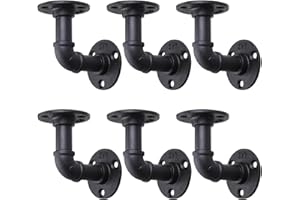 MSYU 6 Pack Industrial Pipe Shelf Brackets, Black Floating Pipe Brackets with Screws, Heavy Duty Wall Mounted Pipe Shelves for Home Scaffold Board - 10×10cm