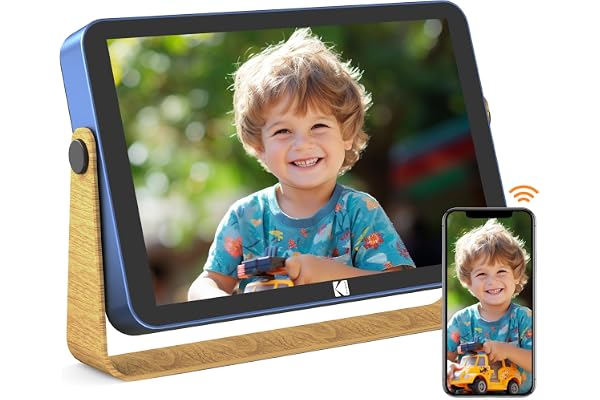 KODAK Cadre Photo Numérique, Cadre Numérique Photo WiFi 10 Pouces, Batterie Intégrée de 4000mAh, Mémoire de 32 Go, Écran Tactile IPS HD, Partage de Photos, Musique et Vidéos Via Une App/E-Mail/USB
