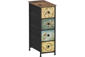 VEDECASA Schmal Kommode Schrank mit 4 Schubladen aus Stoff Böhmische Schminktisch Kommodenschrank Schubladenschrank für Schlafzimmer Wohnzimmer Flur aus Metallrahmen Holzwerkstoff Vintage