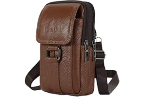 Hwtcjx Handy Gürteltasche, Handytasche Gürtel Herren, Doppeltaschen Gürteltasche Herren Echtes Leder Hüfttasche, Männer Taschen mit Gürtelschlaufe, Umhängetaschen, Leder Tasche (Tiefer Kaffee, 8 zoll)