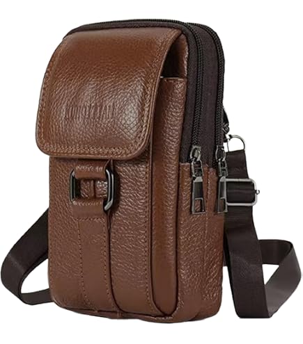Demiawaking Marsupio Da Cintura Uomo In Pelle PU | Multifunzionale Con Porta Powerbank E Porta Penne | Per Viaggi, Campeggio, Sport | Marrone - 3