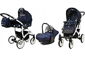 BabyLux® Bambini Passeggino Completo Set 3 in 1 - Largo - incl. Navicella, Canna, Seggiolino Auto - Carrozzina Neonati Sistema Combinato - con Borsa fasciatoio, Copertura antipioggia ecc.