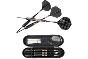 hopewey Dardos, Juego de Dardos de acero, 3 Piezas de Dardos con Punta de acero con Estuche rígido - Barriles de latón Recubiertos de Negro