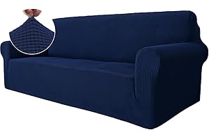 ‎YSTYLE Ystyle Stretch Sofa überzug 3 Sitzer, Elastisch Sofabezug Mit Armlehnen, Jacquard Couch überzug rutschfest, Waschbar Sofa Cover Protector Für Hunde Haustiere, Azul Oscuro