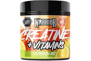 Warrior Creatine Monohydrate Powder + Multivitamin 360g (80 Servings) – Micronised Creatine Powder Supplement for Men & Women – Vitamin D, A, C, E, B Complex, Magnesium, Iron, Zinc – Citrus Blast