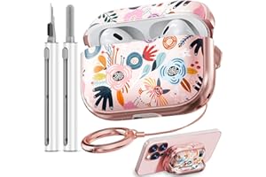 Safety Lock Inesore Floral Cute Hülle Compatible with AirPods Pro (1st/2nd Gen), Case for Women Girls, with Cleaning Kit (2023 USB-C/2022/2019) - Pink