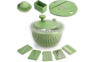 SUSTEAS Salad Spinner Large, Vegetables Wash Bowl, Fruits & Herb Lettuce Dryer with 5 Blade Slicer Egg Yolk Strainer Shredder for Efficient Salad Preparation and Food Washing, BPA Free, 4.25Qt