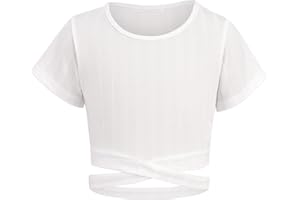 Arshiner Girls T-Shirts Crop Top Kids Summer Short Sleeve Solid Color Round Neck Shirt Casual Fashion Tee Shirt for Girls 8-15 Years