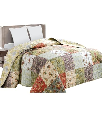 Couvre-lit Indien Kantha Brodé Main - Coton Imprimé Floral Oiseaux, Réversible, Taille Queen - 11