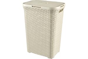 Curver Hamper Style- Baúl para la Colada con Tapa 60L, Cesto de Ropa, 45x34x62 cm, Blanco