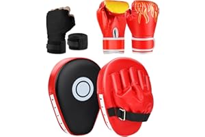 YORWHIN 3-in-1 Boxing Gloves and Pads Set for Kids Youth, Kids Boxing Gloves Curved Punching Pads with Hand Wraps, Focus Mitts Boxing Equipment Set for Boxing Training MMA Muay Thai Taekwondo