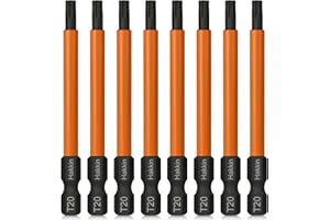 Hakkin 8 Stück T20 Torx Schraubendreher Bits Set, 75mm Lang 1/4" Magnetischer Schraubenzieher S2 Stahl Schlagschrauber Bohrer Screwdriver Set fur T-Profil Schrauben,Bohrhammer, Akkuschrauber