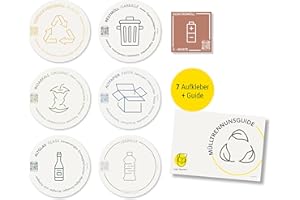 Frank Paperman | 7 Aufkleber Mülltrennung | selbstklebend | unterschiedliche Farben | rund | 9,5 x 9,5 cm | Mülltonnen Aufkleber auf Deutsch & Englisch mit QR-Code und Mülltrennungsguide